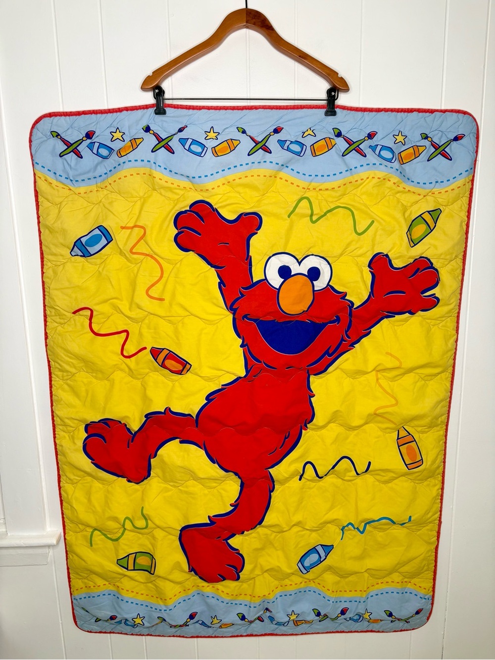 Vintage 90’s Elmo Baby Quilt Crib Blanket Sesame Street Bright Colors Nostalgia